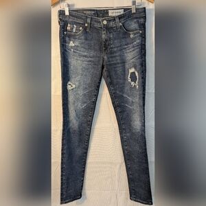 AG Adriano Goldschmied Distressed Dark Blue Skinny Jeans The Legging Ankle